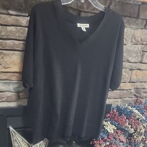 Coldwater Creek Wool Mix Black V-Neck Sweater Sz L